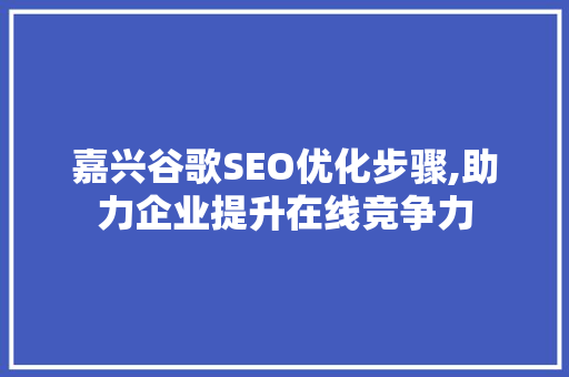 嘉兴谷歌SEO优化步骤,助力企业提升在线竞争力