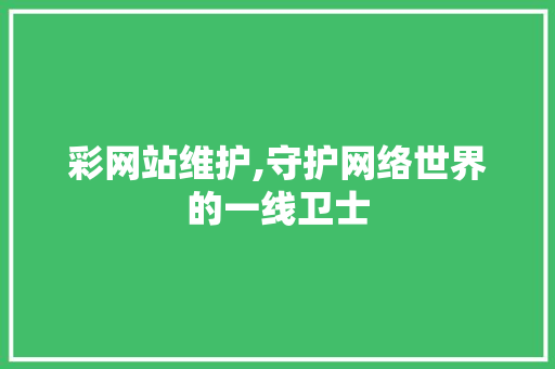 彩网站维护,守护网络世界的一线卫士