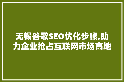 无锡谷歌SEO优化步骤,助力企业抢占互联网市场高地