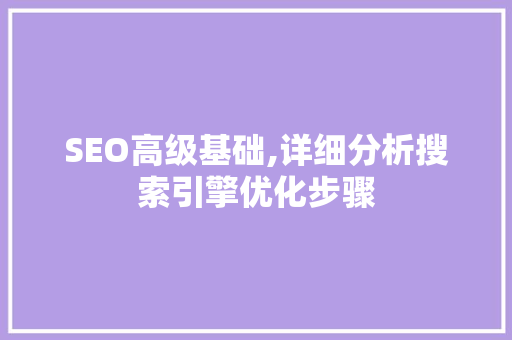 SEO高级基础,详细分析搜索引擎优化步骤