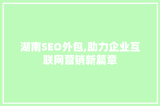 湖南SEO外包,助力企业互联网营销新篇章