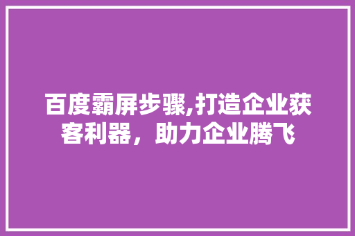 百度霸屏步骤,打造企业获客利器，助力企业腾飞