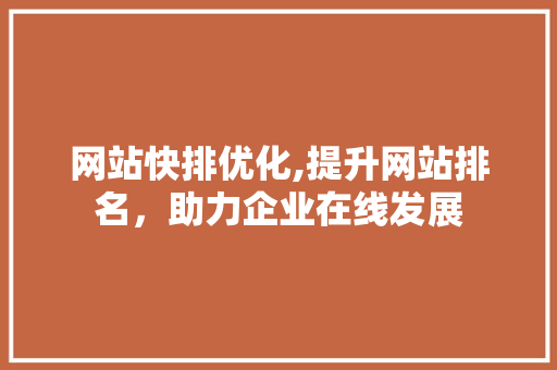 网站快排优化,提升网站排名，助力企业在线发展