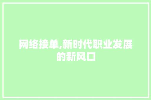 网络接单,新时代职业发展的新风口