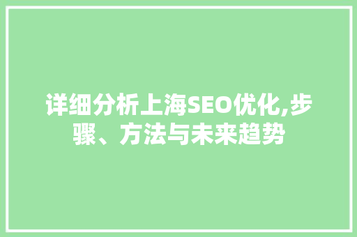 详细分析上海SEO优化,步骤、方法与未来趋势