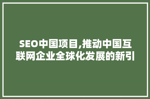SEO中国项目,推动中国互联网企业全球化发展的新引擎 WordPress教程