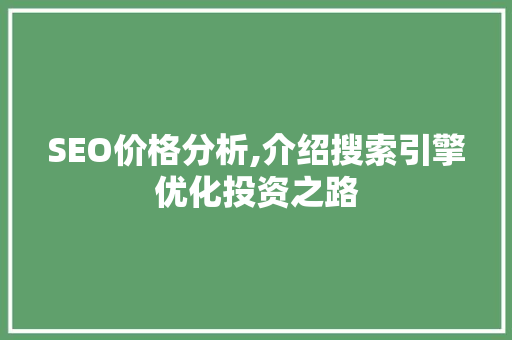 SEO价格分析,介绍搜索引擎优化投资之路