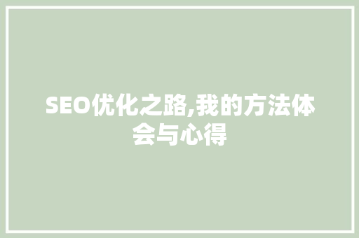 SEO优化之路,我的方法体会与心得