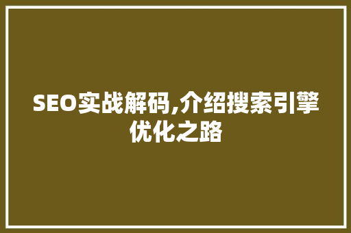 SEO实战解码,介绍搜索引擎优化之路
