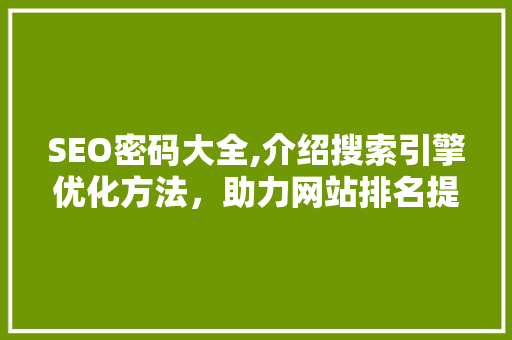 SEO密码大全,介绍搜索引擎优化方法，助力网站排名提升