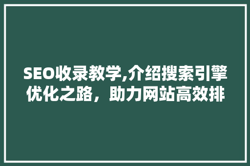 SEO收录教学,介绍搜索引擎优化之路，助力网站高效排名