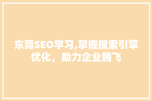 东莞SEO学习,掌握搜索引擎优化，助力企业腾飞