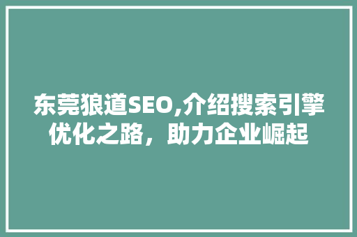 东莞狼道SEO,介绍搜索引擎优化之路，助力企业崛起