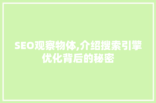 SEO观察物体,介绍搜索引擎优化背后的秘密