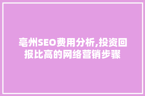 亳州SEO费用分析,投资回报比高的网络营销步骤