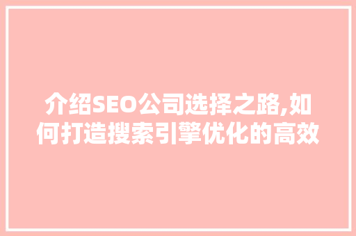 介绍SEO公司选择之路,如何打造搜索引擎优化的高效之路 Web前端