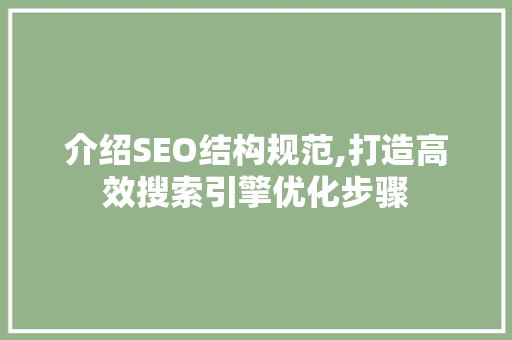 介绍SEO结构规范,打造高效搜索引擎优化步骤