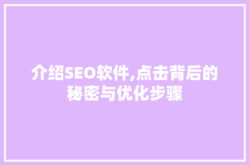 介绍SEO软件,点击背后的秘密与优化步骤
