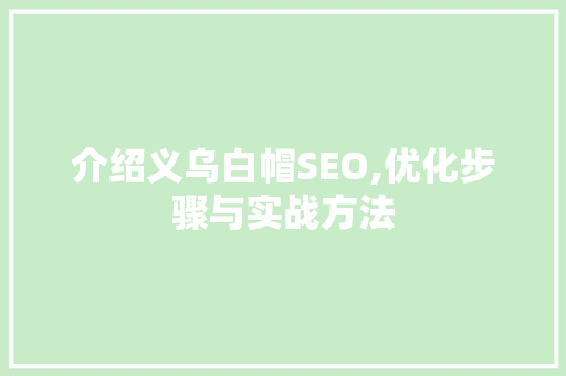 介绍义乌白帽SEO,优化步骤与实战方法