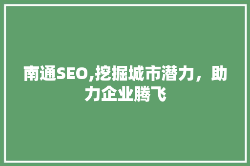南通SEO,挖掘城市潜力，助力企业腾飞