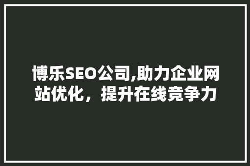 博乐SEO公司,助力企业网站优化，提升在线竞争力 SEO教程
