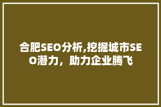 合肥SEO分析,挖掘城市SEO潜力，助力企业腾飞 SEO教程