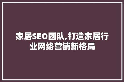 家居SEO团队,打造家居行业网络营销新格局