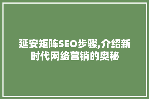 延安矩阵SEO步骤,介绍新时代网络营销的奥秘