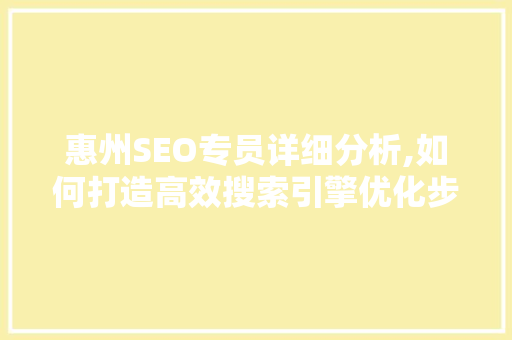 惠州SEO专员详细分析,如何打造高效搜索引擎优化步骤