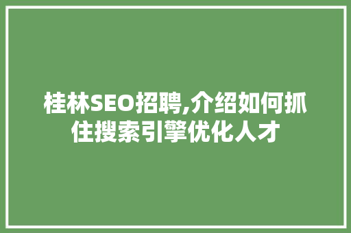 桂林SEO招聘,介绍如何抓住搜索引擎优化人才