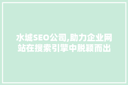 水城SEO公司,助力企业网站在搜索引擎中脱颖而出