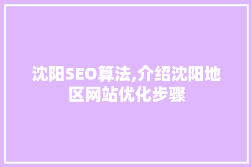沈阳SEO算法,介绍沈阳地区网站优化步骤