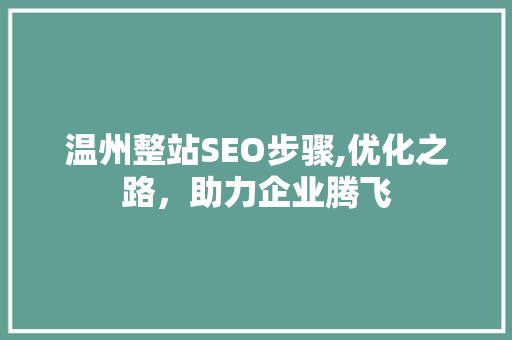温州整站SEO步骤,优化之路，助力企业腾飞