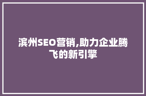 滨州SEO营销,助力企业腾飞的新引擎