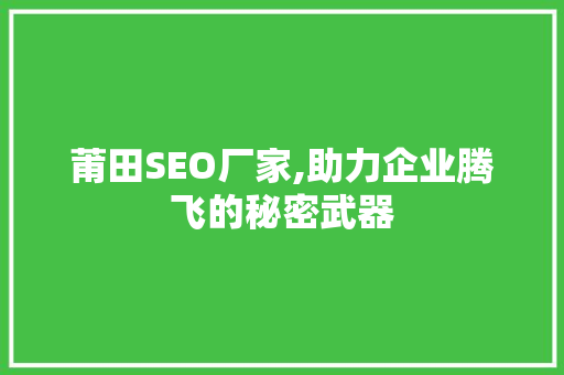 莆田SEO厂家,助力企业腾飞的秘密武器
