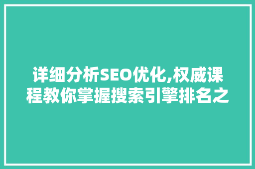 详细分析SEO优化,权威课程教你掌握搜索引擎排名之路