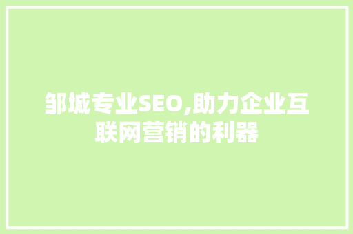 邹城专业SEO,助力企业互联网营销的利器