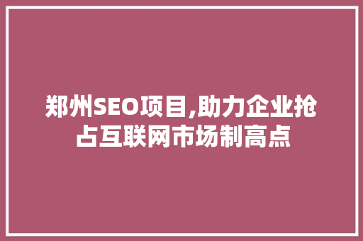 郑州SEO项目,助力企业抢占互联网市场制高点