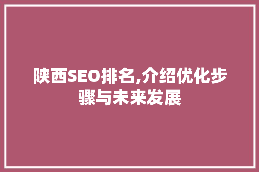 陕西SEO排名,介绍优化步骤与未来发展