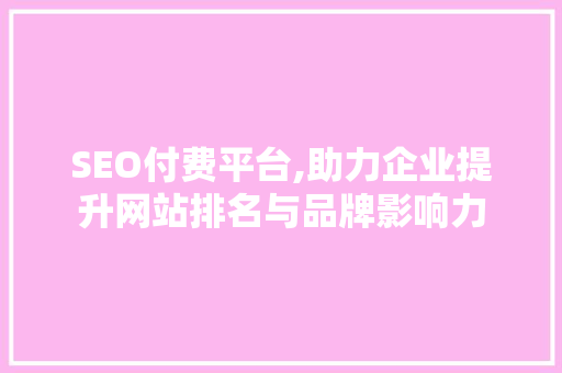 SEO付费平台,助力企业提升网站排名与品牌影响力 建站教程