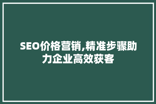 SEO价格营销,精准步骤助力企业高效获客 服务器/数据库