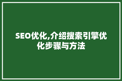 SEO优化,介绍搜索引擎优化步骤与方法