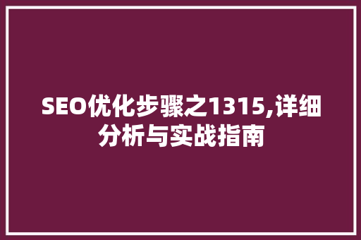 SEO优化步骤之1315,详细分析与实战指南