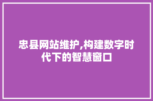 忠县网站维护,构建数字时代下的智慧窗口