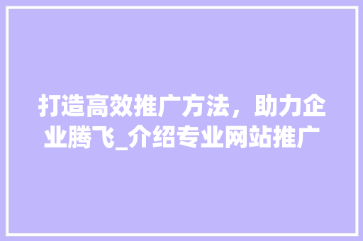 打造高效推广方法，助力企业腾飞_介绍专业网站推广步骤