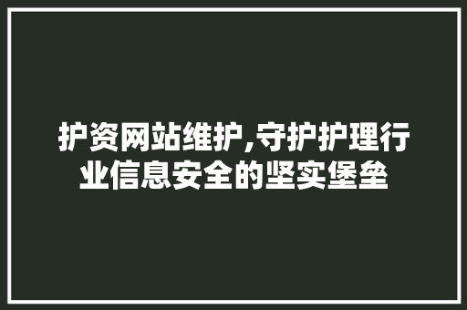 护资网站维护,守护护理行业信息安全的坚实堡垒