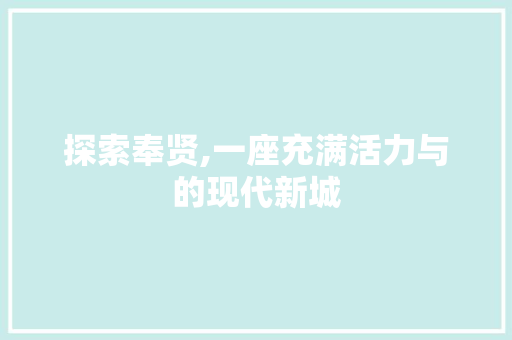 探索奉贤,一座充满活力与的现代新城
