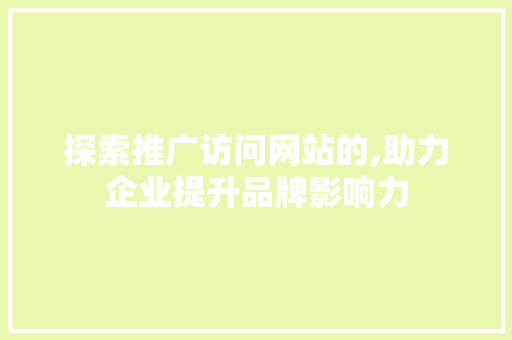 探索推广访问网站的,助力企业提升品牌影响力