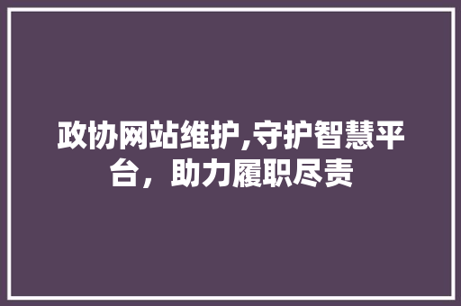 政协网站维护,守护智慧平台，助力履职尽责