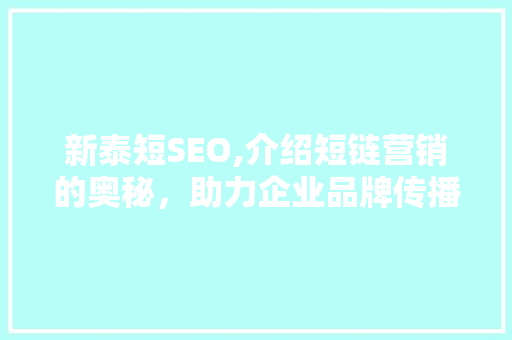 新泰短SEO,介绍短链营销的奥秘，助力企业品牌传播